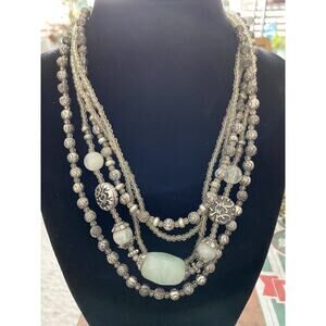 Vtg Premier Design Cool Water Lt Grn Antiqued Matte Silver Necklace And Bracelet